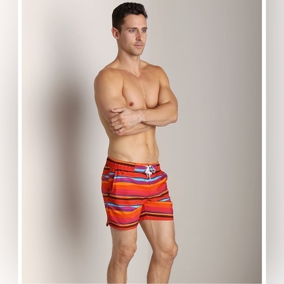 2xist Pants - 2xist Awning Stripe Hampton Swim Boxer Salsa Red size: Large